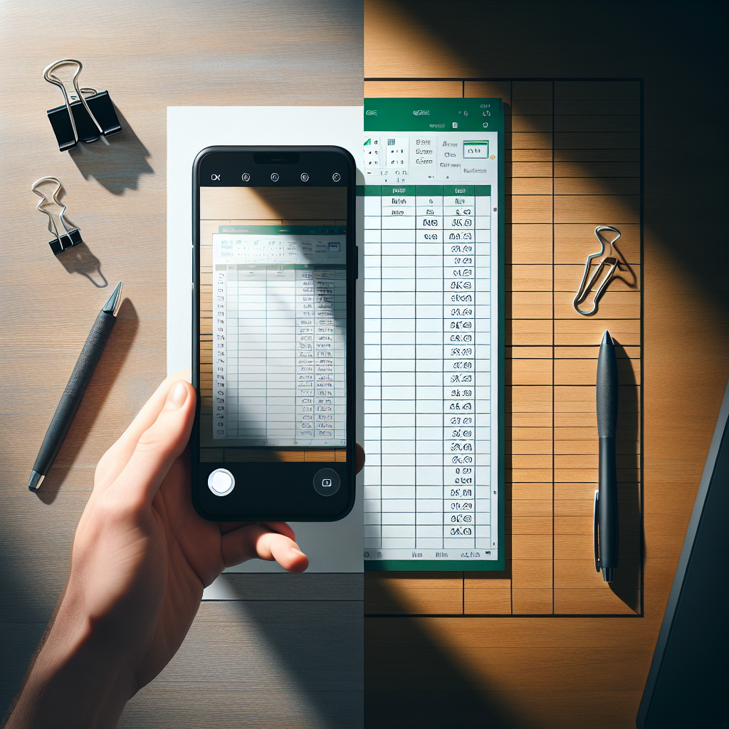 Before/After comparison showing a photo of a spreadsheet and the resulting Excel file